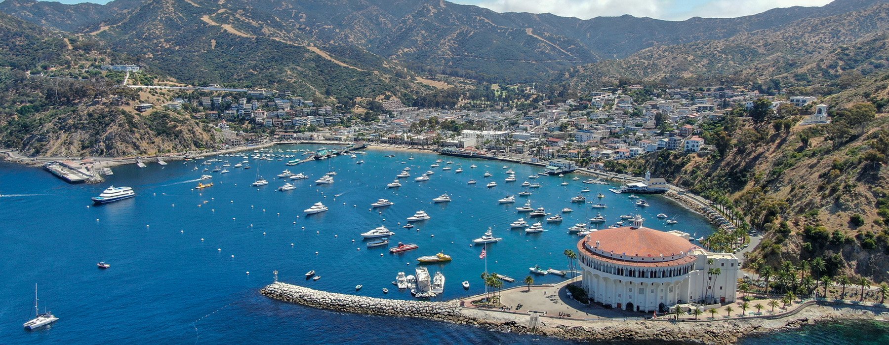 aerial view of Avalon and Catalina Casino 